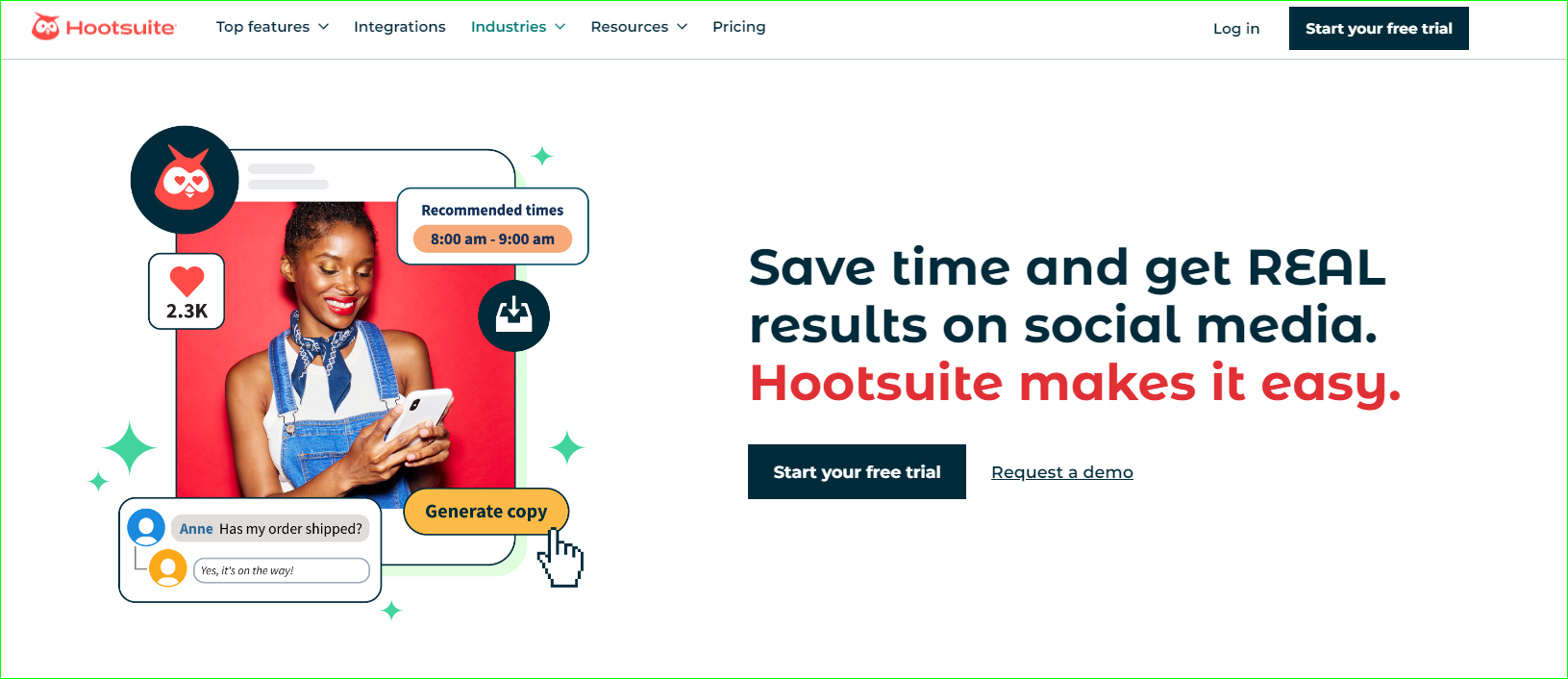 Screenshot of Hootsuite.com home page